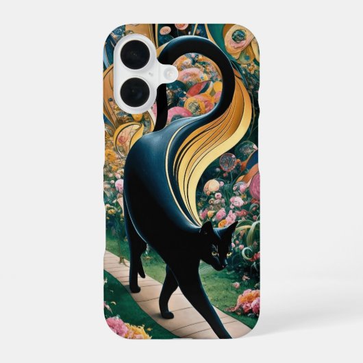 グスタフクリムト黒猫の花の庭、猫芸術 iPhone 16ケース (裏面)