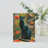 グスタフクリムト黒猫インアワガーデン猫アート ポストカード (スタンド正面)