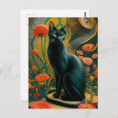 グスタフクリムト黒猫インアワガーデン猫アート ポストカード (正面/裏面)