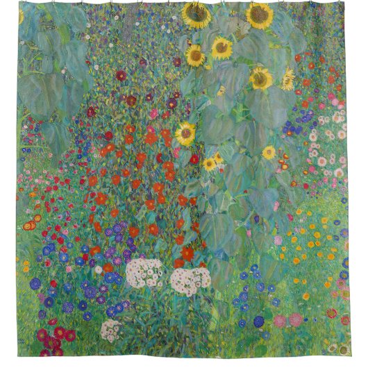 グスタフクリムト – カントリーガーデンとヒマワリ シャワーカーテン (正面)