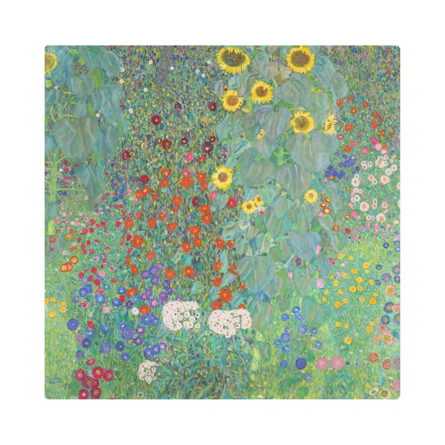 グスタフクリムト – カントリーガーデンとヒマワリ メタルプリント (正面)