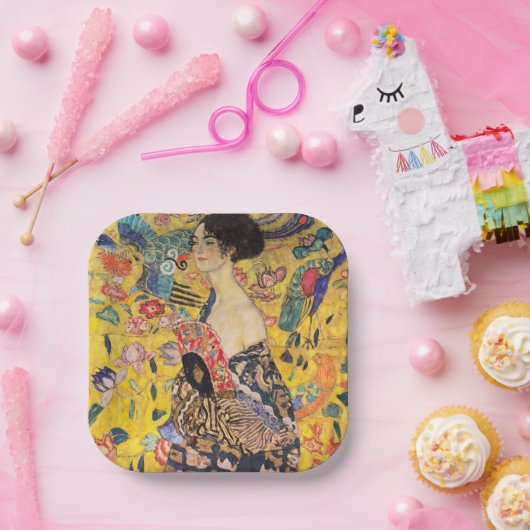 グスタフクリムト – ファン付きレディ ペーパープレート (パーティー)