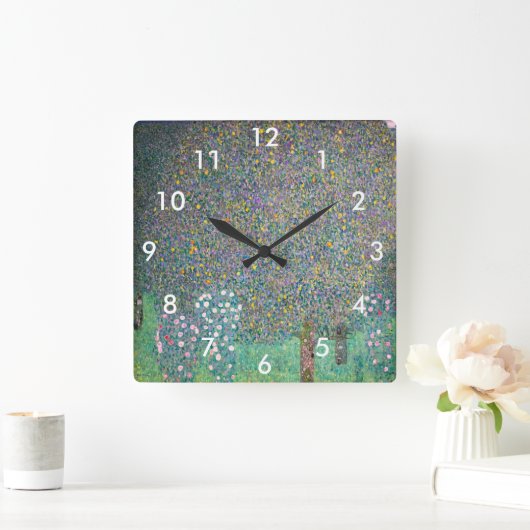 グスタフクリムト – 木の下のバラの木 スクエア壁時計 (ホーム)