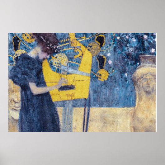 グスタフ・クリムトによるアール・ヌーヴォー「音楽 I」絵画 ポスター (正面)