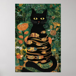 グスタフ・クリムトのビンテージ 黒猫の花園 ポスター