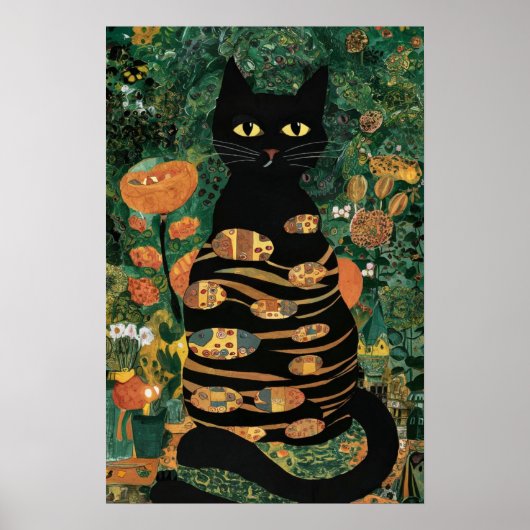 グスタフ・クリムトのビンテージ 黒猫の花園 ポスター (正面)