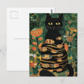 グスタフ・クリムトのビンテージ 黒猫の花園 ポストカード (正面/裏面)
