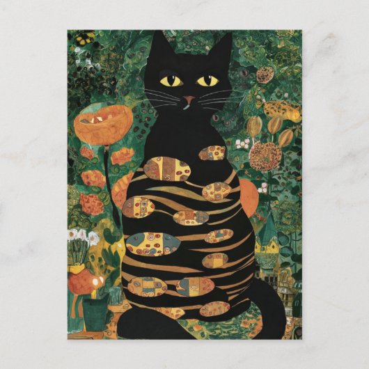 グスタフ・クリムトのビンテージ 黒猫の花園 ポストカード (正面)