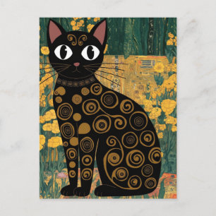 グスタフ・クリムトの花と黒猫のオルタナティブなヴィンテージアート ポストカード