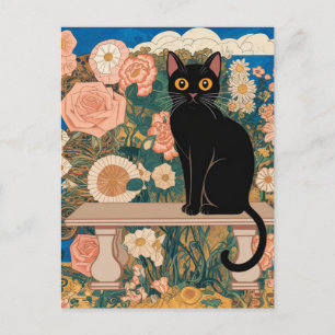 グスタフ・クリムトの花と黒猫のオルタナティブなヴィンテージアート ポストカード