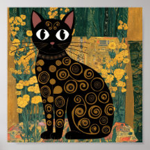 グスタフ・クリムトの花と黒猫のオルタナティブアート