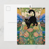 グスタフ・クリムトの花と黒猫のオルタナティブアート ポストカード (正面/裏面)