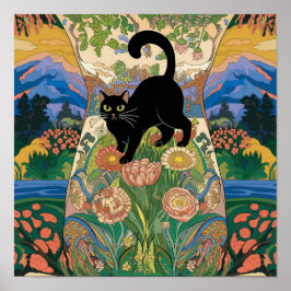 グスタフ・クリムトの花と黒猫のオルタナティブ・アート ポスター