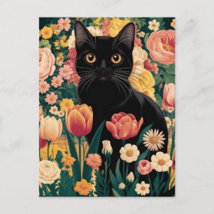グスタフ・クリムトの花と黒猫 エキセントリック ヴィンテージ ポストカード