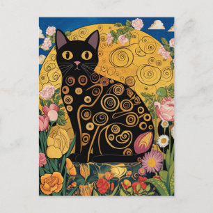 グスタフ・クリムトの花と黒猫 モダン・エクレクティックアート ポストカード