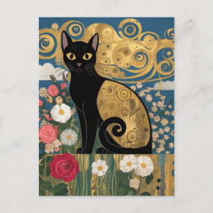 グスタフ・クリムトの花と黒猫 モダン・エクレクティックアート ポストカード