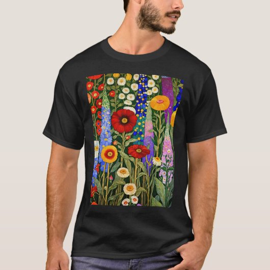 グスタフ・クリムトの花の庭園 Tシャツ (正面)