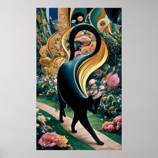 グスタフ・クリムトの黒猫の花園、猫アート ポスター (正面)