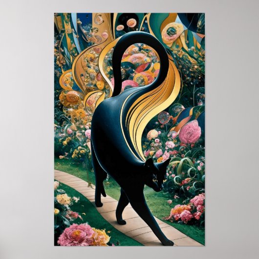 グスタフ・クリムトの黒猫の花園、猫アート ポスター (正面)