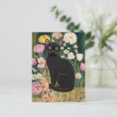 グスタフ・クリムトの黒猫の花園、猫アート ポストカード (スタンド正面)