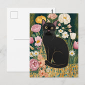 グスタフ・クリムトの黒猫の花園、猫アート ポストカード (正面/裏面)