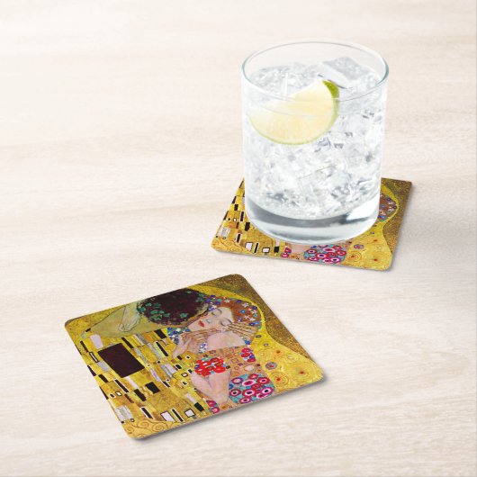グスタフ・クリムトの『接吻』、ヴィンテージ・アートのウェディング スクエアペーパーコースター (インサイチュ)