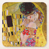 グスタフ・クリムトの『接吻』、ヴィンテージ・アートのウェディング スクエアペーパーコースター (正面)