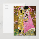 グスタフ・クリムト風のピンクの風船ガムの女性と猫の芸術 ポストカード (正面/裏面)