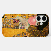グスタフ・クリムト風のピンクの風船ガムの女性と黒猫 Case-Mate iPhoneケース (裏面 (横))