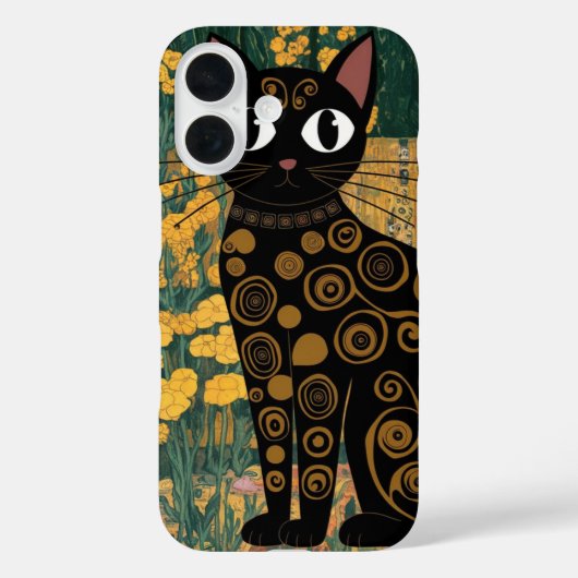 グスタフ・クリムト風の黒猫アート Case-Mate iPhoneケース (裏面)