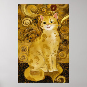 グスタフ・クリムト ゴールド かわいい 猫 パロディ グスタフクリムト アート ポスター