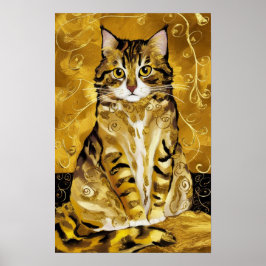 グスタフ・クリムト ゴールド かわいい 猫 パロディ グスタフクリムト アート ポスター