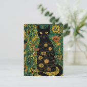 グスタフ・クリムト 可愛い黒猫と花の庭 ポストカード (スタンド正面)