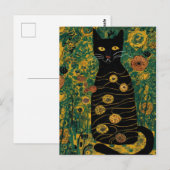 グスタフ・クリムト 可愛い黒猫と花の庭 ポストカード (正面/裏面)