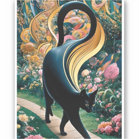 グスタフ・クリムト 黒猫の花園、猫アート シール (正面)