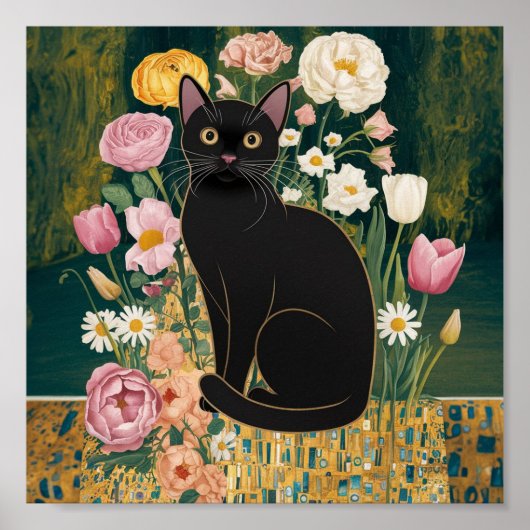 グスタフ・クリムト 黒猫の花園、猫アート ポスター (正面)