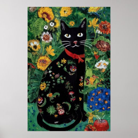 グスタフ・クリムト 黒猫の花園、猫アート ポスター (正面)