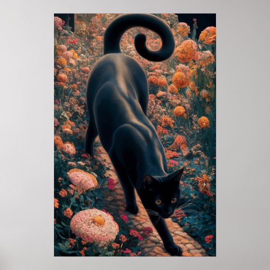 グスタフ・クリムト 黒猫の花園、猫アート ポスター (正面)