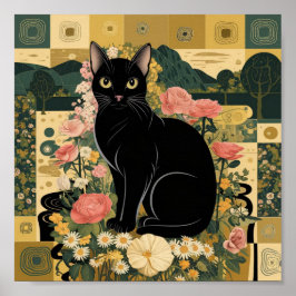 グスタフ・クリムト 黒猫の花園、猫アート ポスター