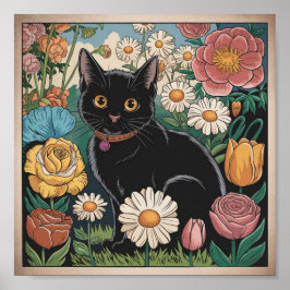 グスタフ・クリムト 黒猫の花園、猫アート ポスター