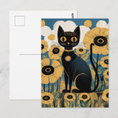 グスタフ・クリムト 黒猫の花園, 猫アート ポストカード (正面/裏面)