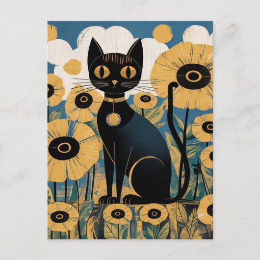 グスタフ・クリムト 黒猫の花園, 猫アート ポストカード (正面)