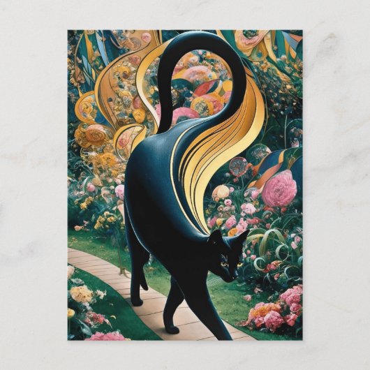 グスタフ・クリムト 黒猫の花園、猫アート ポストカード (正面)