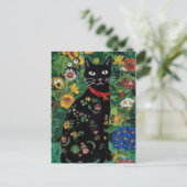 グスタフ・クリムト 黒猫の花園、猫アート ポストカード (スタンド正面)
