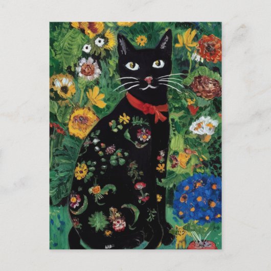 グスタフ・クリムト 黒猫の花園、猫アート ポストカード (正面)