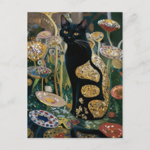 グスタフ・クリムト 黒猫の花園、猫アート ポストカード