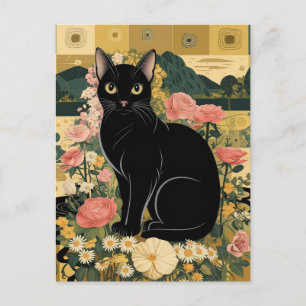 グスタフ・クリムト 黒猫の花園、猫アート ポストカード