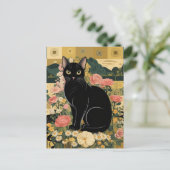 グスタフ・クリムト 黒猫の花園、猫アート ポストカード (スタンド正面)