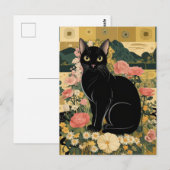 グスタフ・クリムト 黒猫の花園、猫アート ポストカード (正面/裏面)