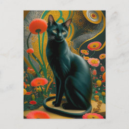 グスタフ・クリムト 黒猫の花園、猫アート ポストカード